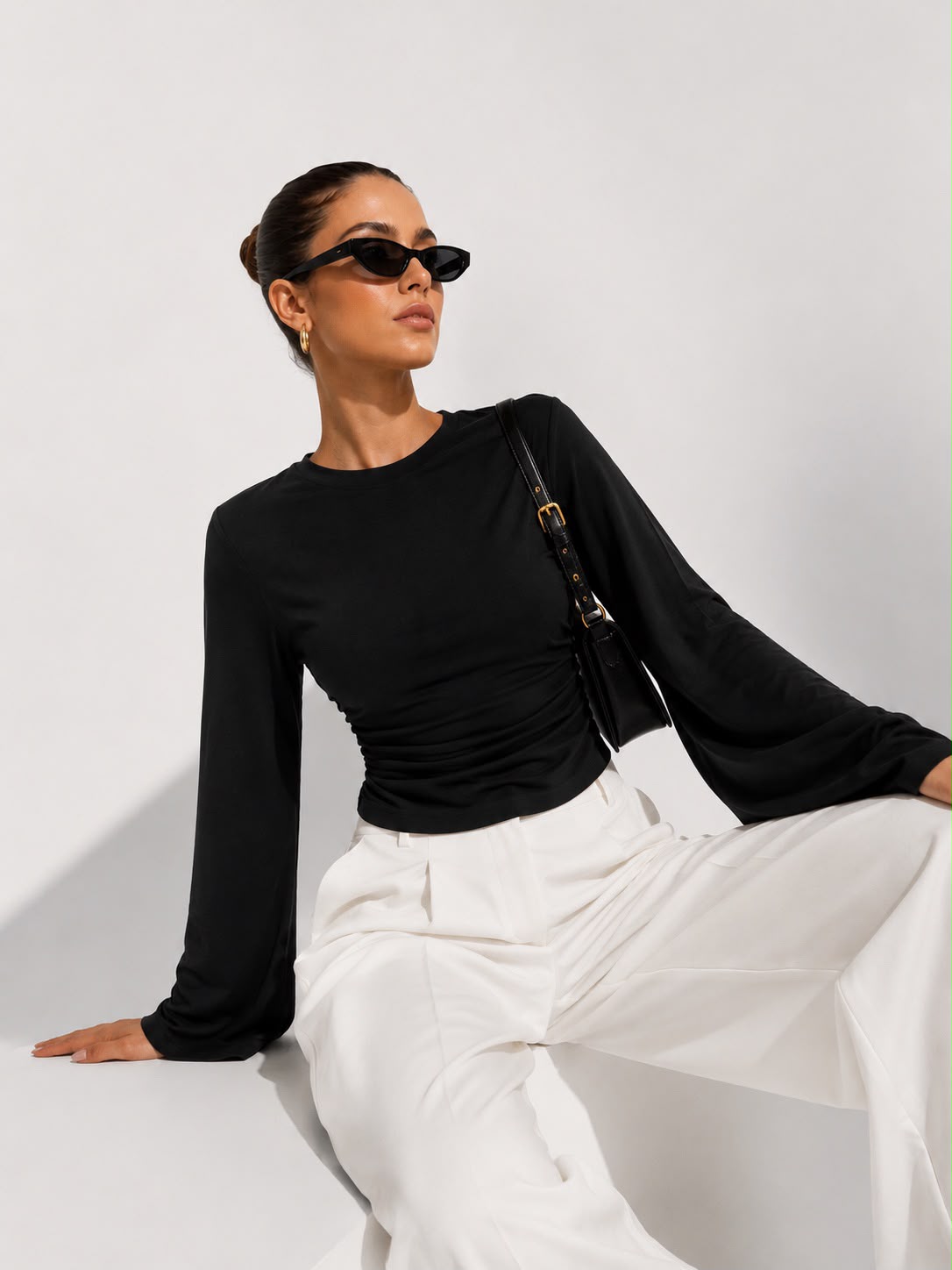 Hira Clothing Drapeli Yarasa Kol Bel Oturtmalı Likralı Doğal Viskon Bluz