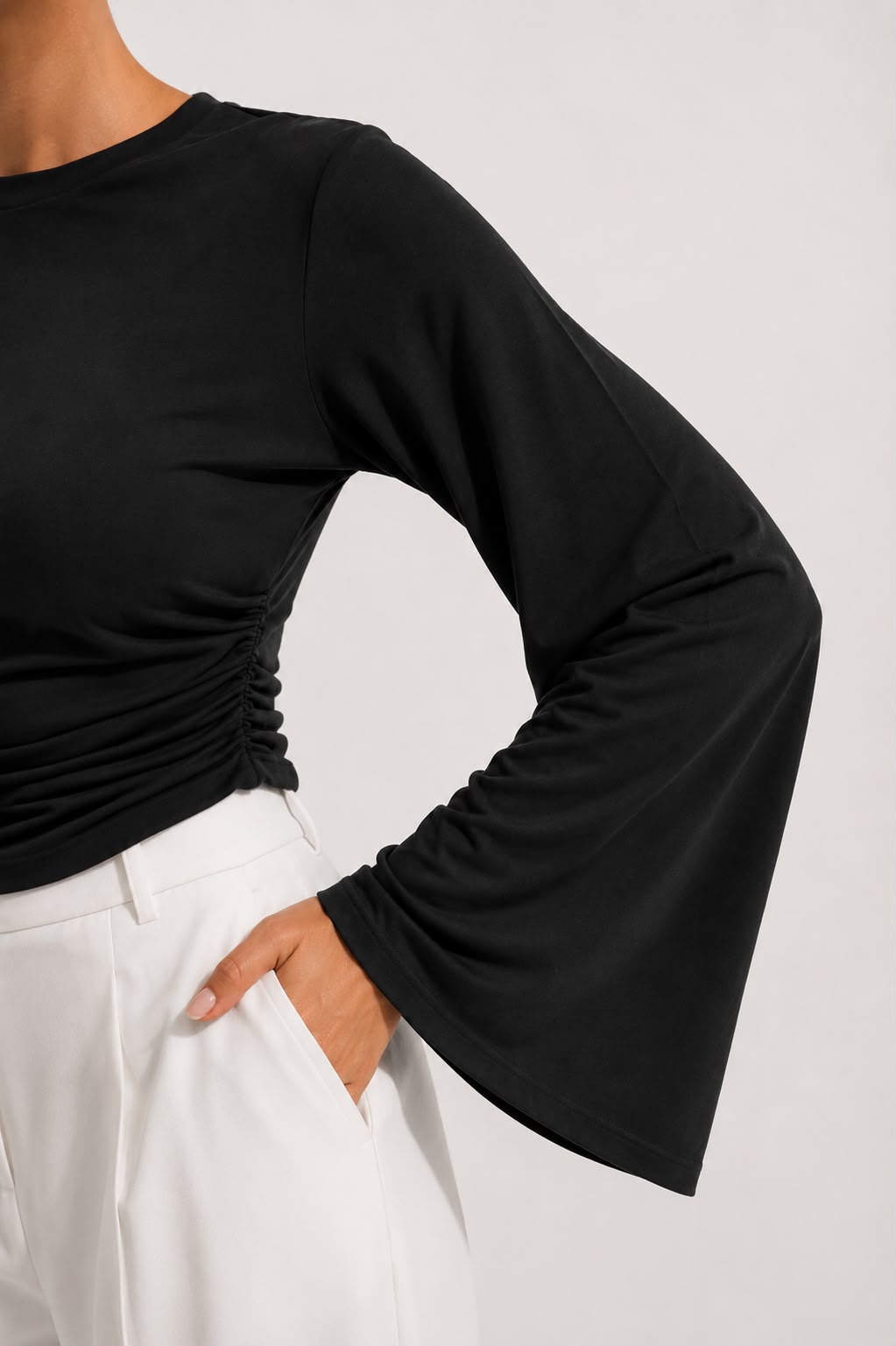 Hira Clothing Drapeli Yarasa Kol Bel Oturtmalı Likralı Doğal Viskon Bluz
