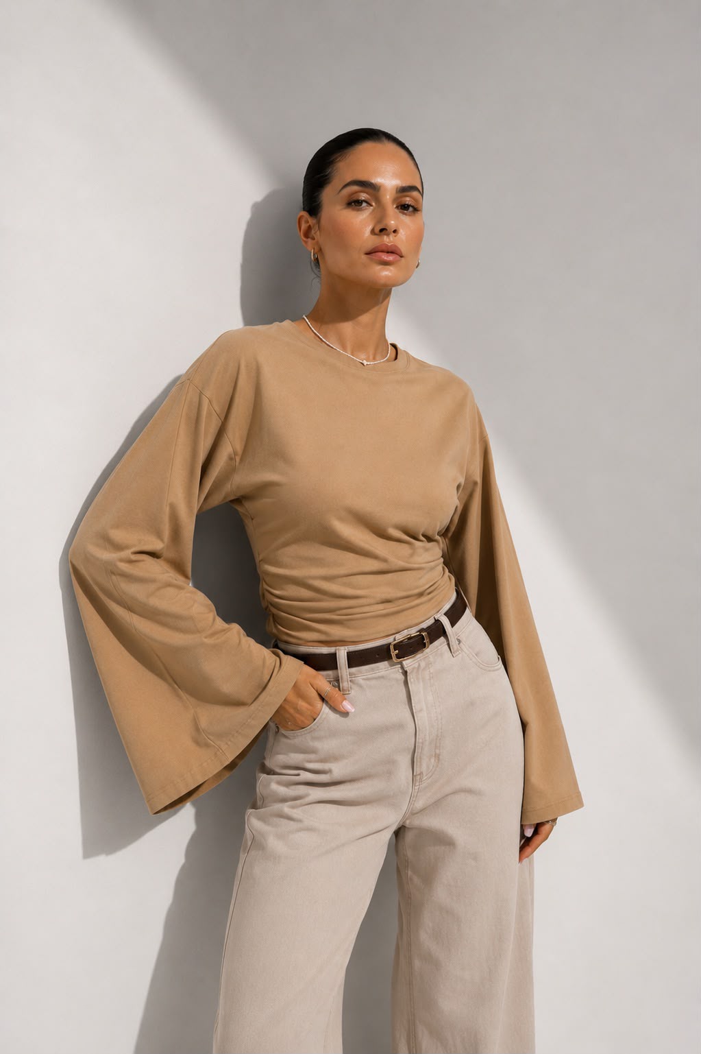 Hira Clothing Drapeli Yarasa Kol Bel Oturtmalı Likralı Doğal Viskon Bluz