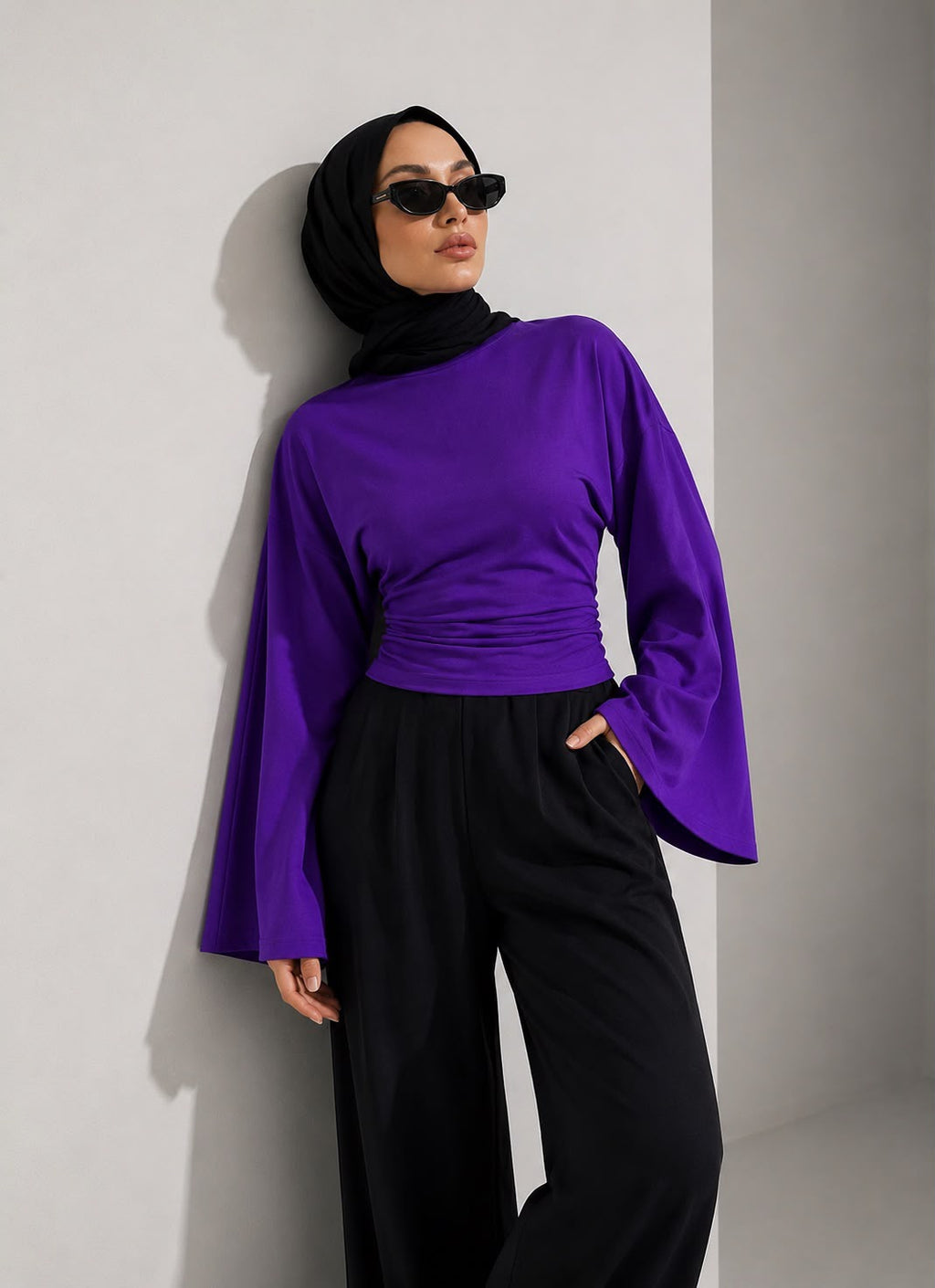 Hira Clothing Drapeli Yarasa Kol Bel Oturtmalı Likralı Doğal Viskon Bluz