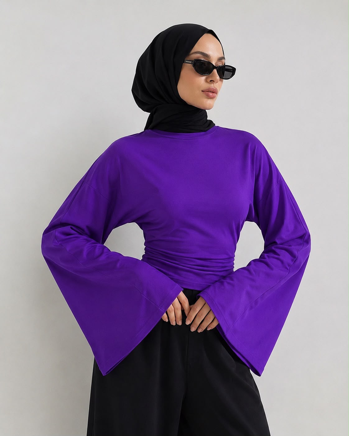 Hira Clothing Drapeli Yarasa Kol Bel Oturtmalı Likralı Doğal Viskon Bluz