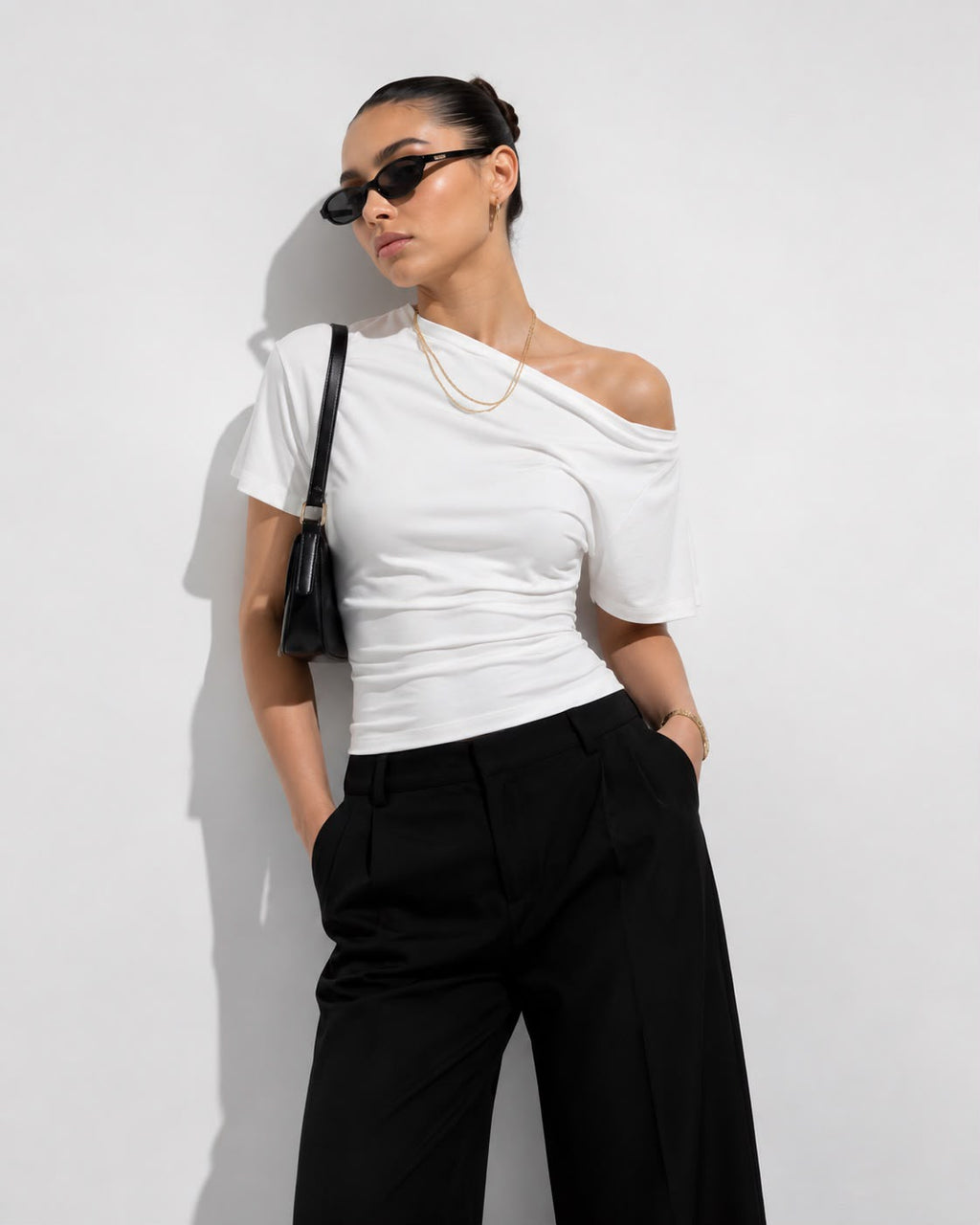 Kayık Yaka Açık Omuz Dekolteli Bel Oturtmalı T-Shirt\Top\Bluz