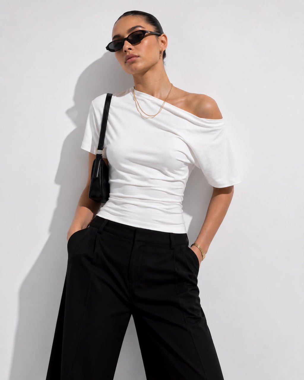 Kayık Yaka Açık Omuz Dekolteli Bel Oturtmalı T-Shirt\Top\Bluz