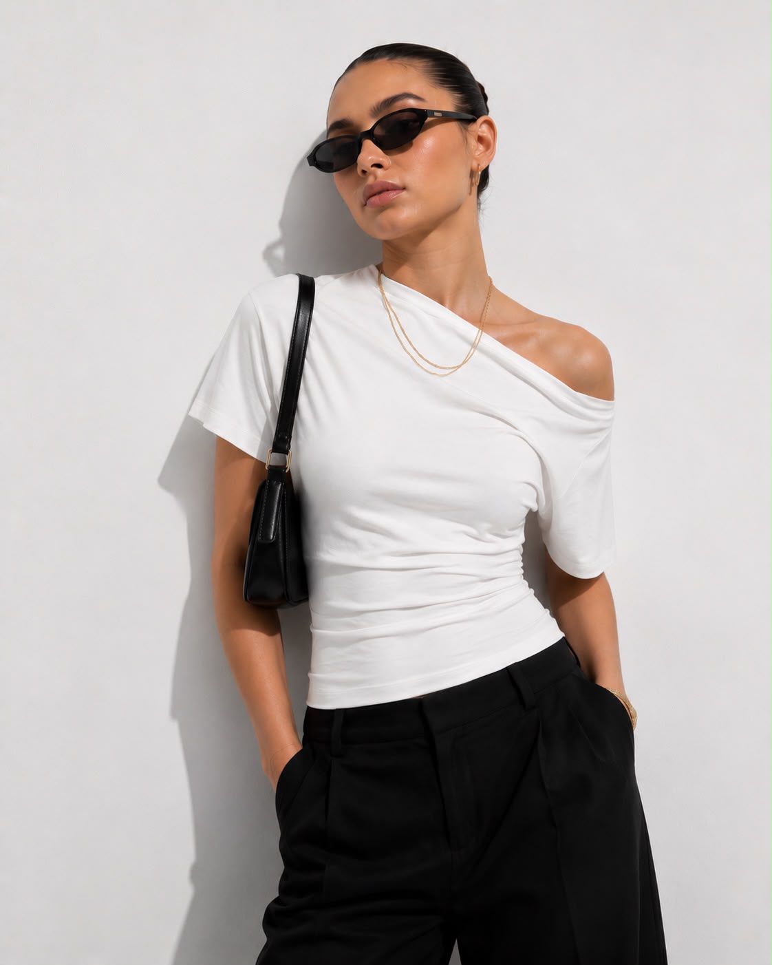 Kayık Yaka Açık Omuz Dekolteli Bel Oturtmalı T-Shirt\Top\Bluz