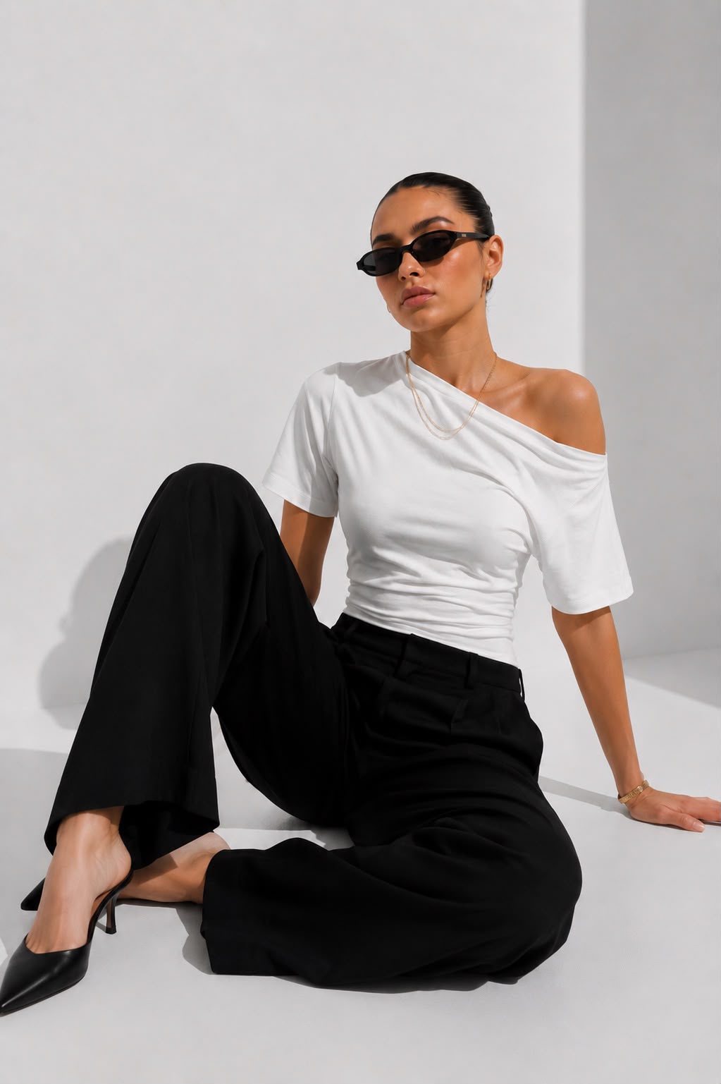 Kayık Yaka Açık Omuz Dekolteli Bel Oturtmalı T-Shirt\Top\Bluz