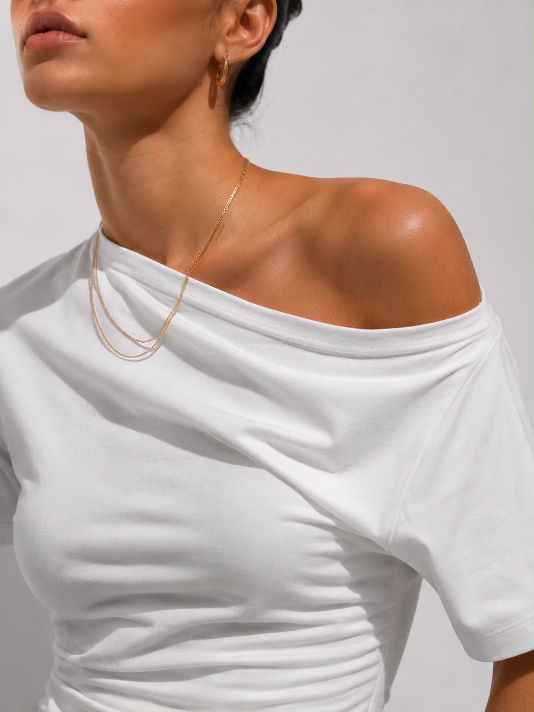Kayık Yaka Açık Omuz Dekolteli Bel Oturtmalı T-Shirt\Top\Bluz