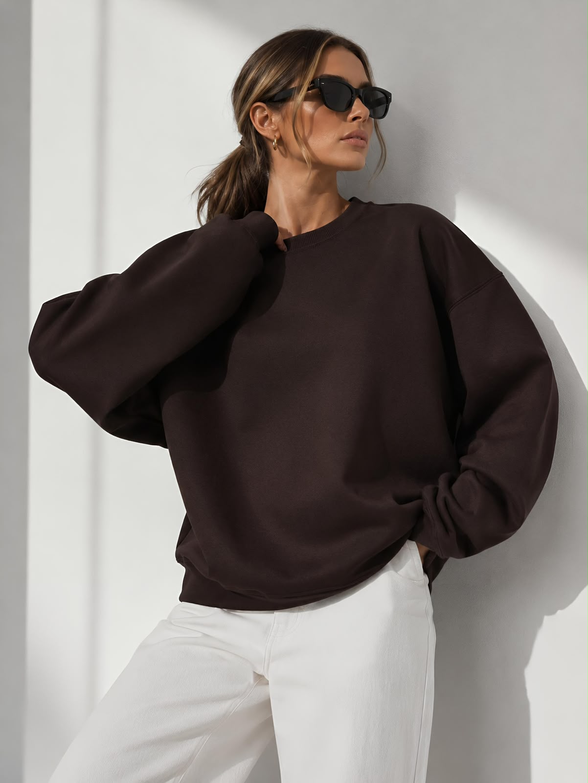 Kadın Pamuk Üç İplik Şardonlu Yumuşak Dokulu Oversize Sweatshirt