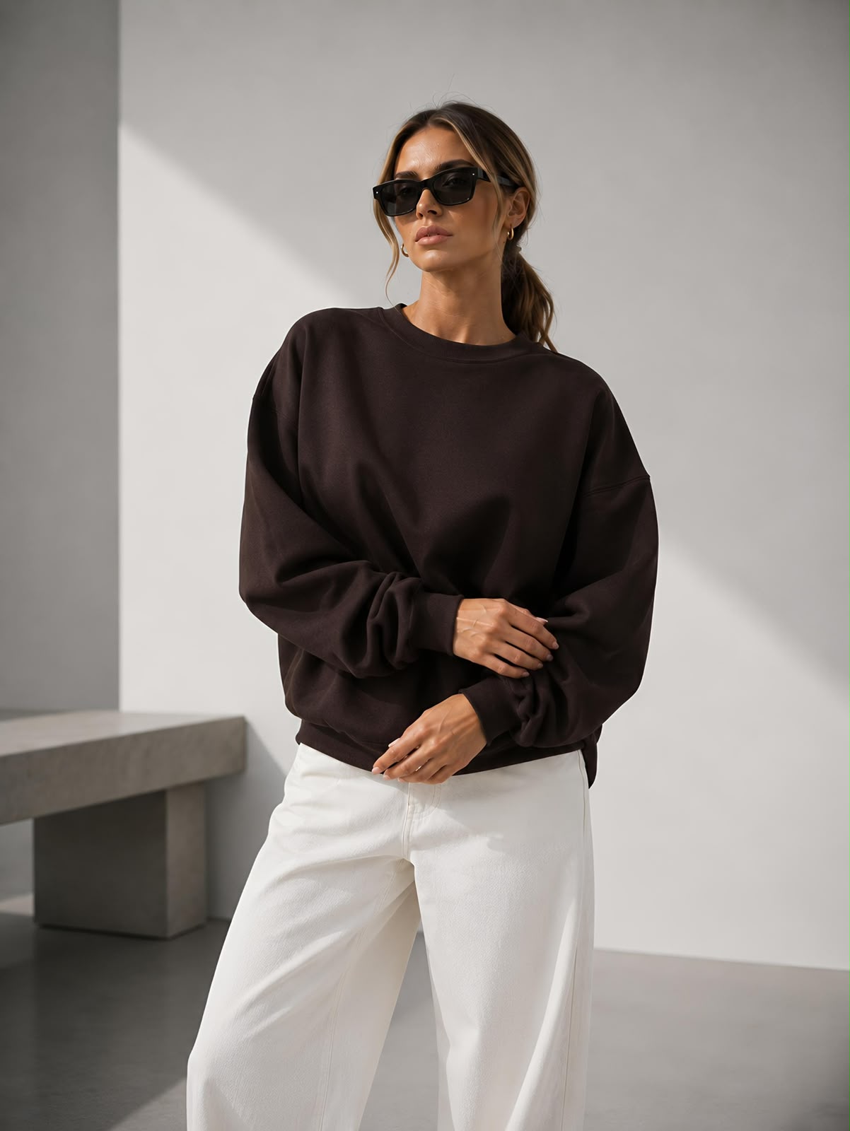 Kadın Pamuk Üç İplik Şardonlu Yumuşak Dokulu Oversize Sweatshirt