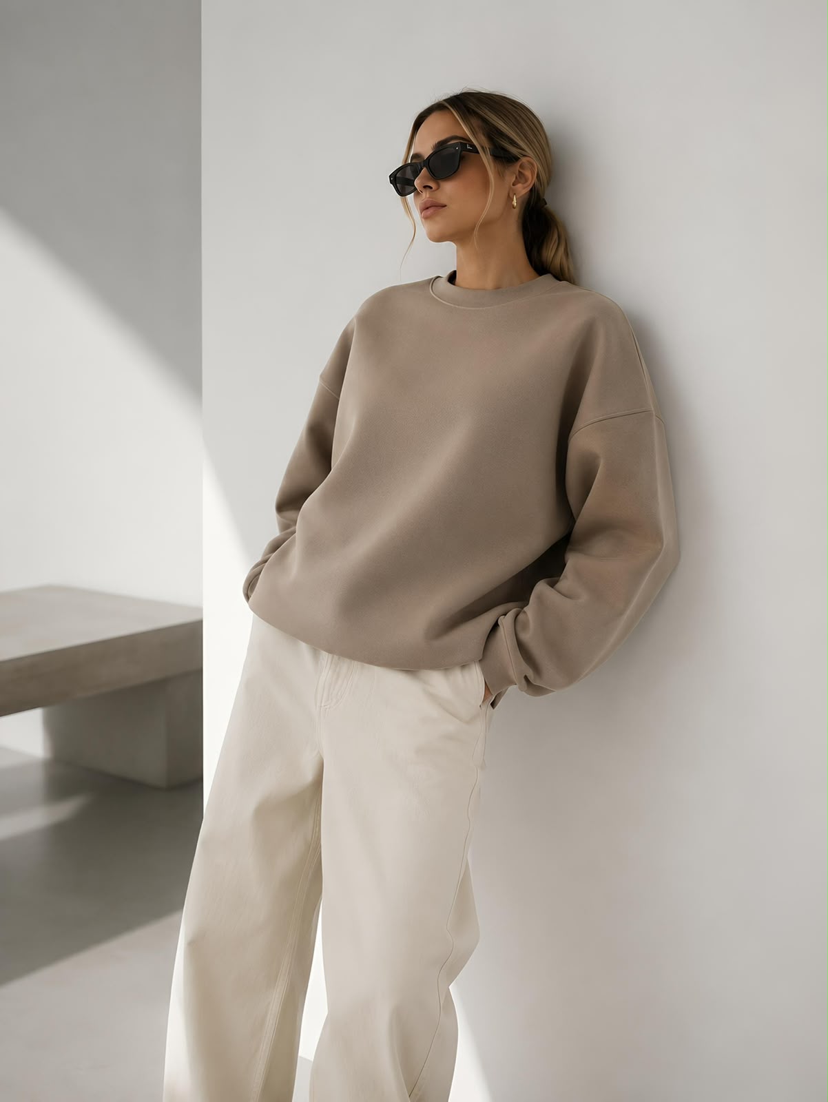 Kadın Pamuk Üç İplik Şardonlu Yumuşak Dokulu Oversize Sweatshirt