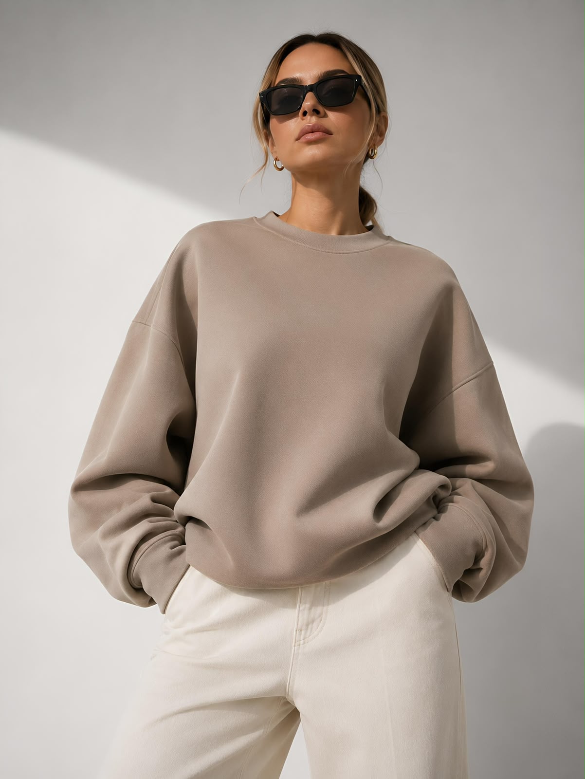 Kadın Pamuk Üç İplik Şardonlu Yumuşak Dokulu Oversize Sweatshirt