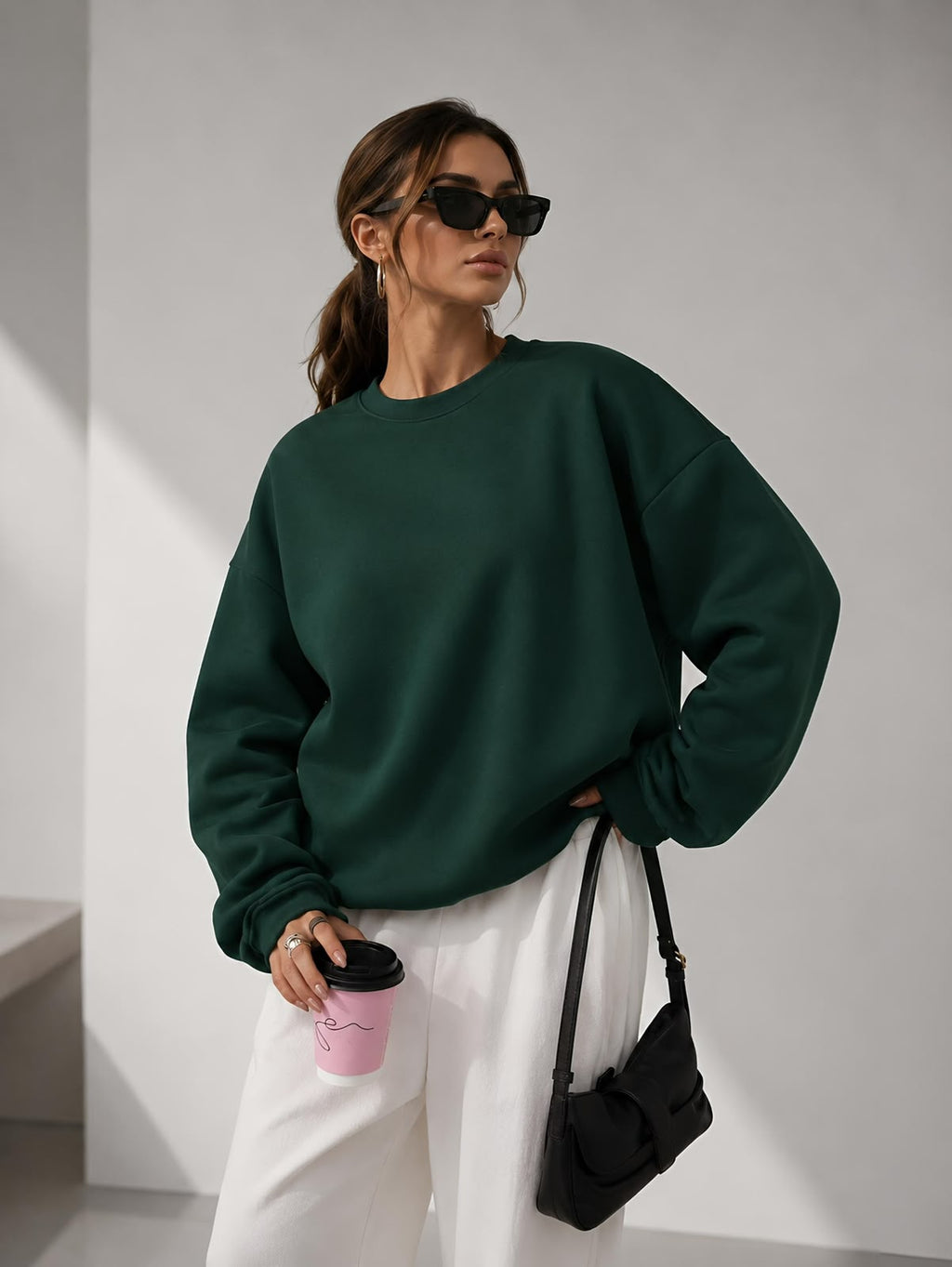 Kadın Pamuk Üç İplik Şardonlu Yumuşak Dokulu Oversize Sweatshirt