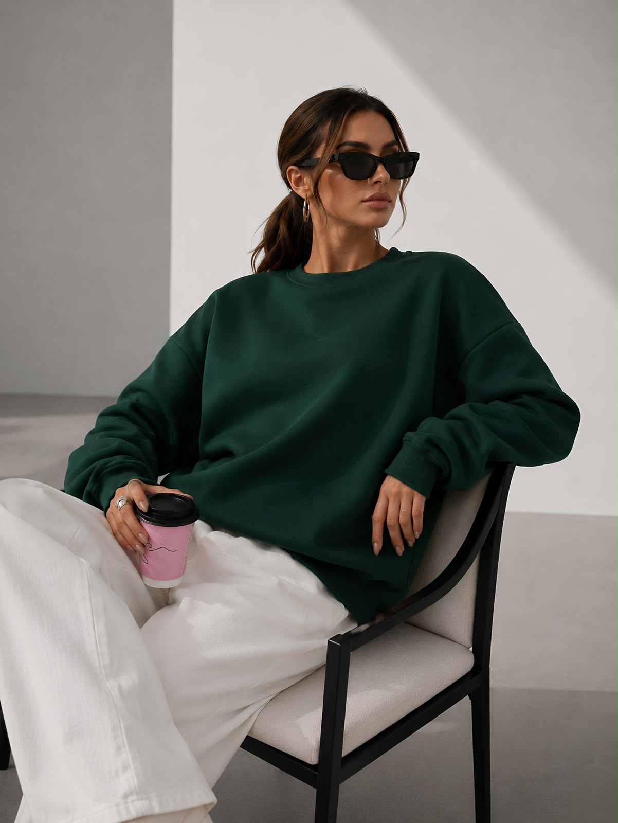 Kadın Pamuk Üç İplik Şardonlu Yumuşak Dokulu Oversize Sweatshirt
