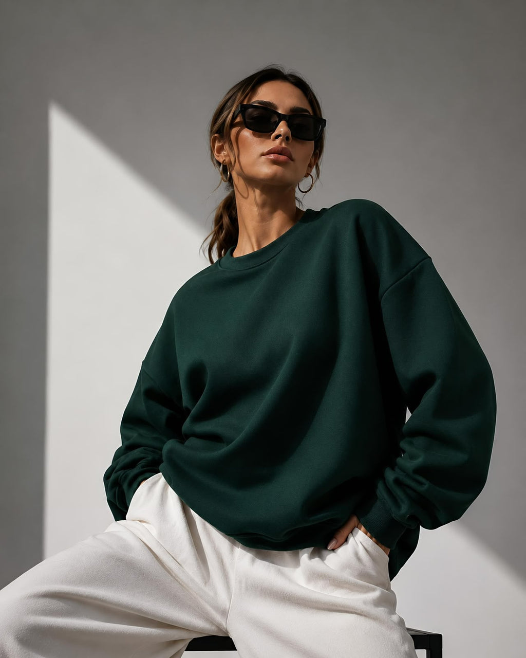Kadın Pamuk Üç İplik Şardonlu Yumuşak Dokulu Oversize Sweatshirt