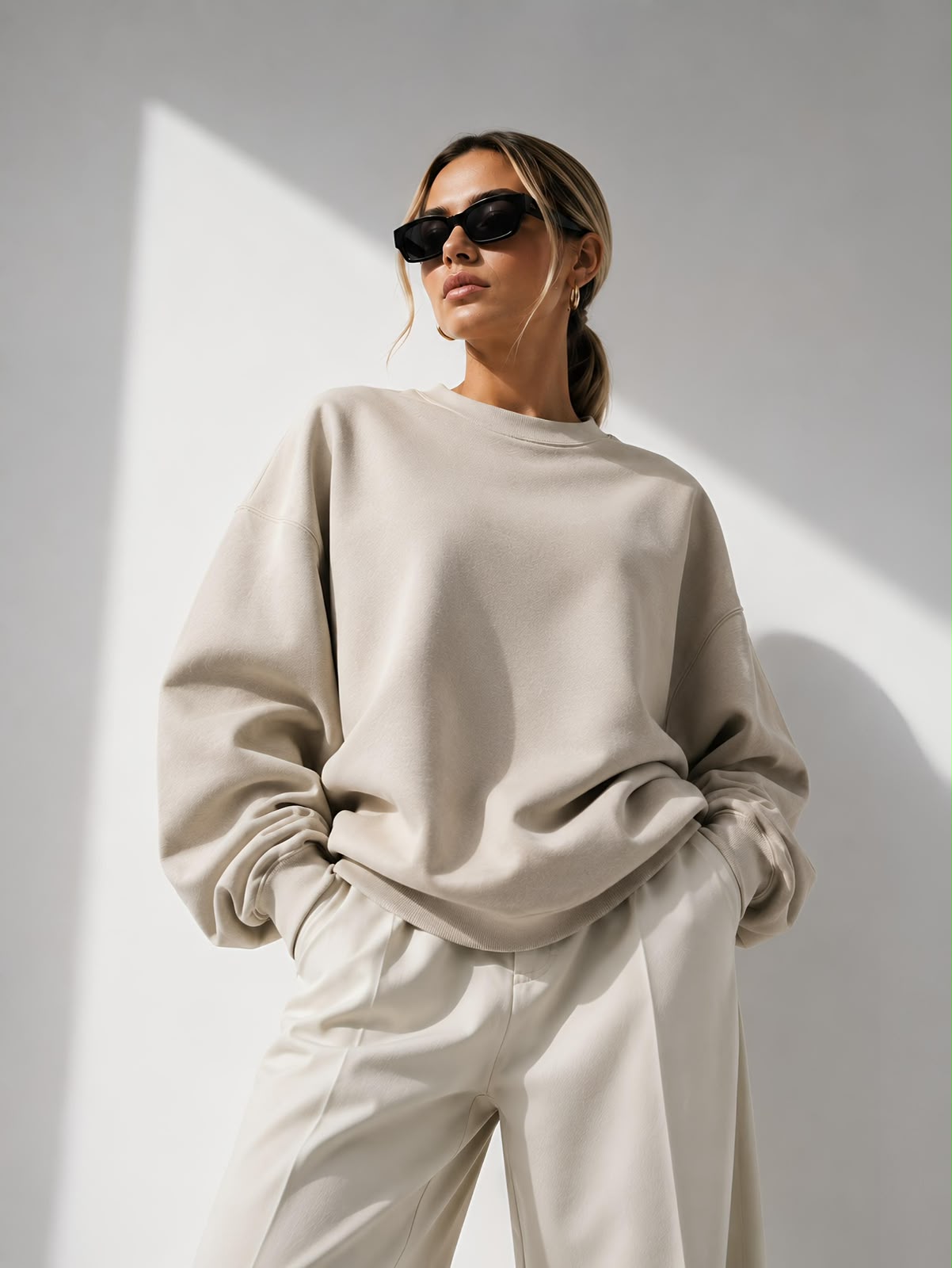 Kadın Pamuk Üç İplik Şardonlu Yumuşak Dokulu Oversize Sweatshirt