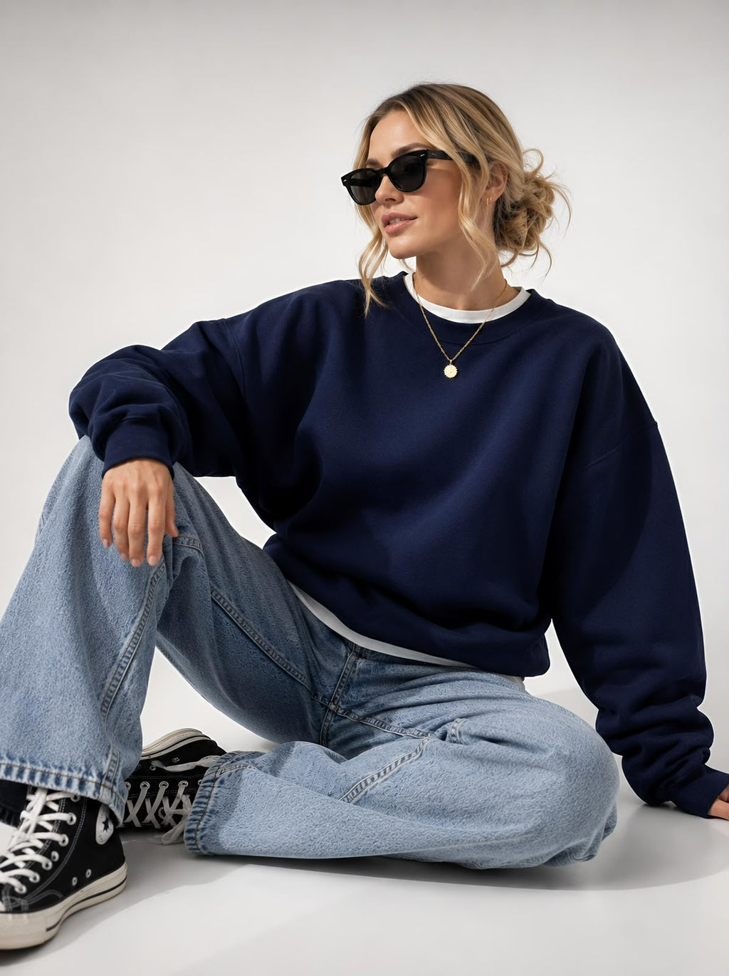 Kadın Pamuk Üç İplik Şardonlu Yumuşak Dokulu Oversize Sweatshirt