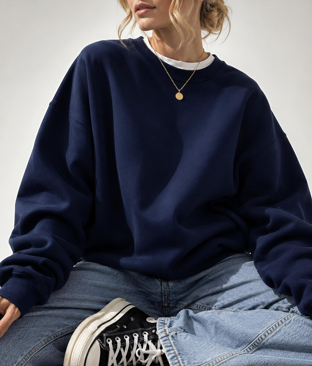 Kadın Pamuk Üç İplik Şardonlu Yumuşak Dokulu Oversize Sweatshirt