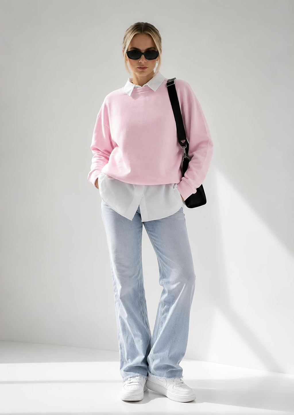 Kadın Pamuk Üç İplik Şardonlu Yumuşak Dokulu Oversize Sweatshirt