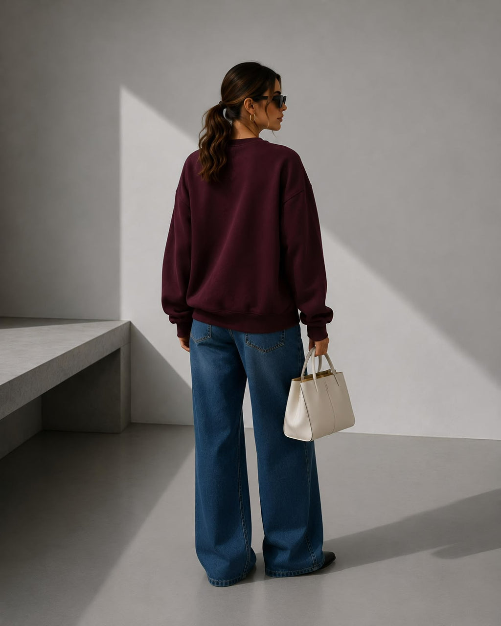 Kadın Pamuk Üç İplik Şardonlu Yumuşak Dokulu Oversize Sweatshirt