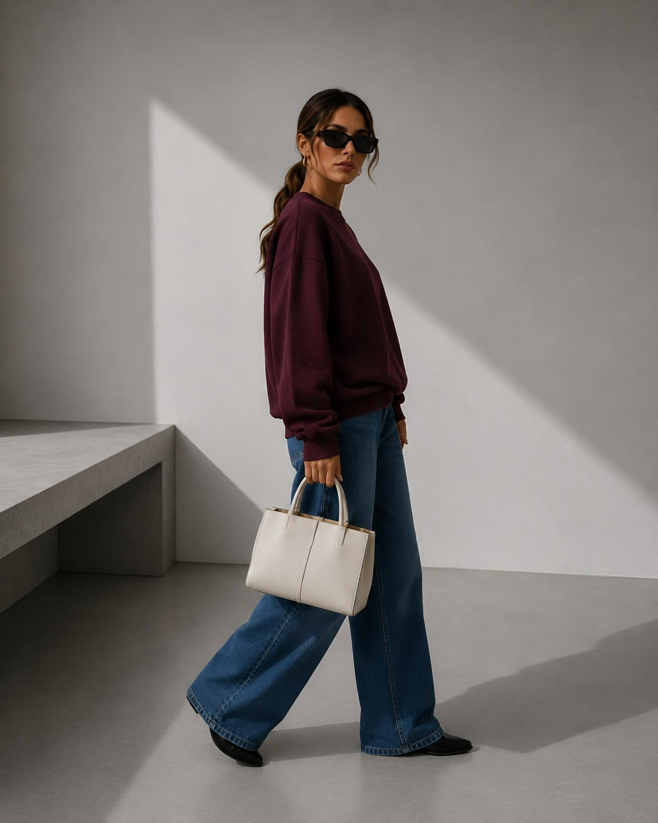 Kadın Pamuk Üç İplik Şardonlu Yumuşak Dokulu Oversize Sweatshirt