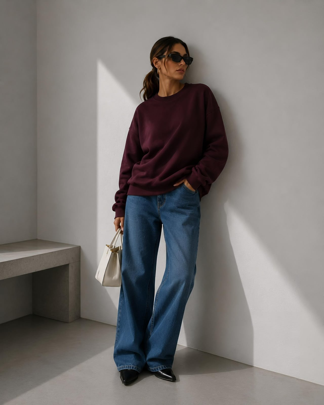 Kadın Pamuk Üç İplik Şardonlu Yumuşak Dokulu Oversize Sweatshirt