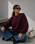 Kadın Pamuk Üç İplik Şardonlu Yumuşak Dokulu Oversize Sweatshirt