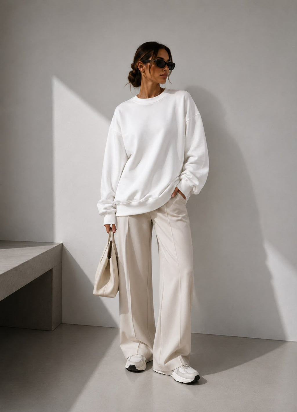 Kadın Pamuk Üç İplik Şardonlu Yumuşak Dokulu Oversize Sweatshirt