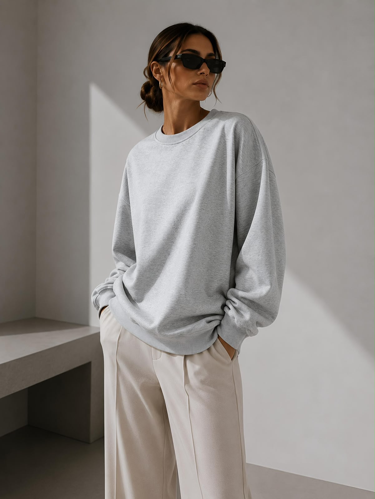 Kadın Pamuk Üç İplik Şardonlu Yumuşak Dokulu Oversize Sweatshirt