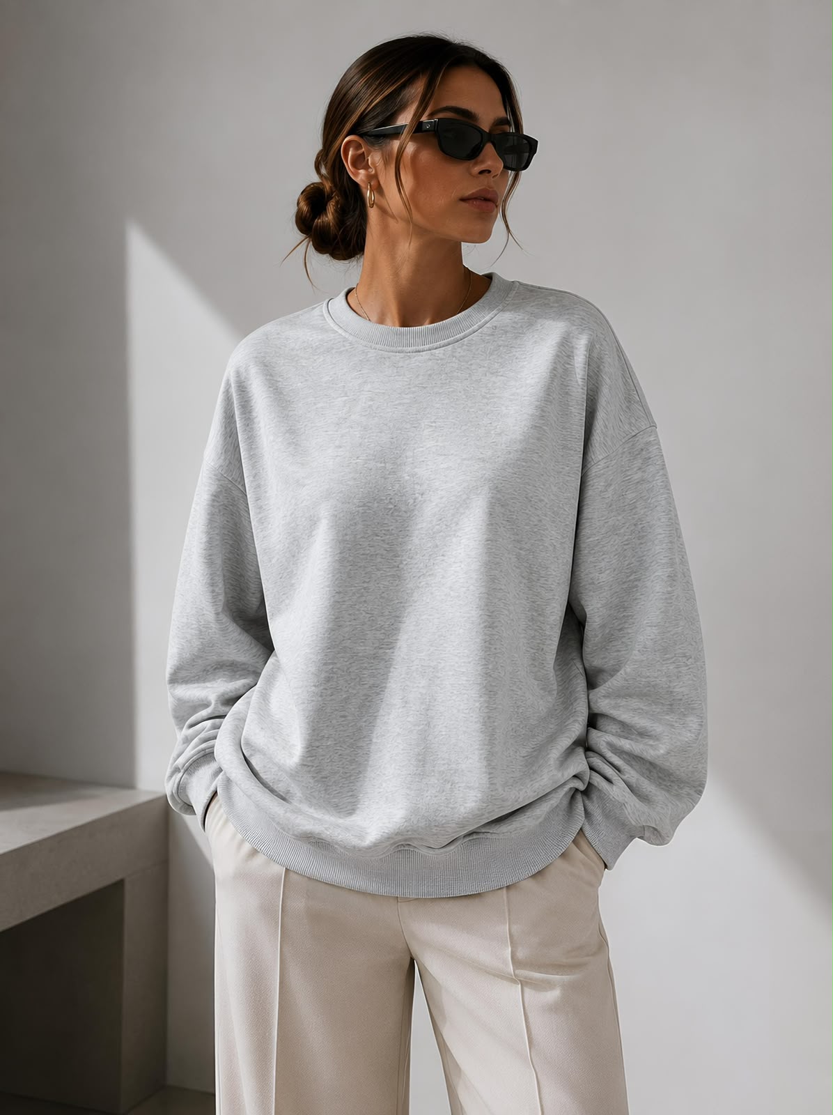 Kadın Pamuk Üç İplik Şardonlu Yumuşak Dokulu Oversize Sweatshirt