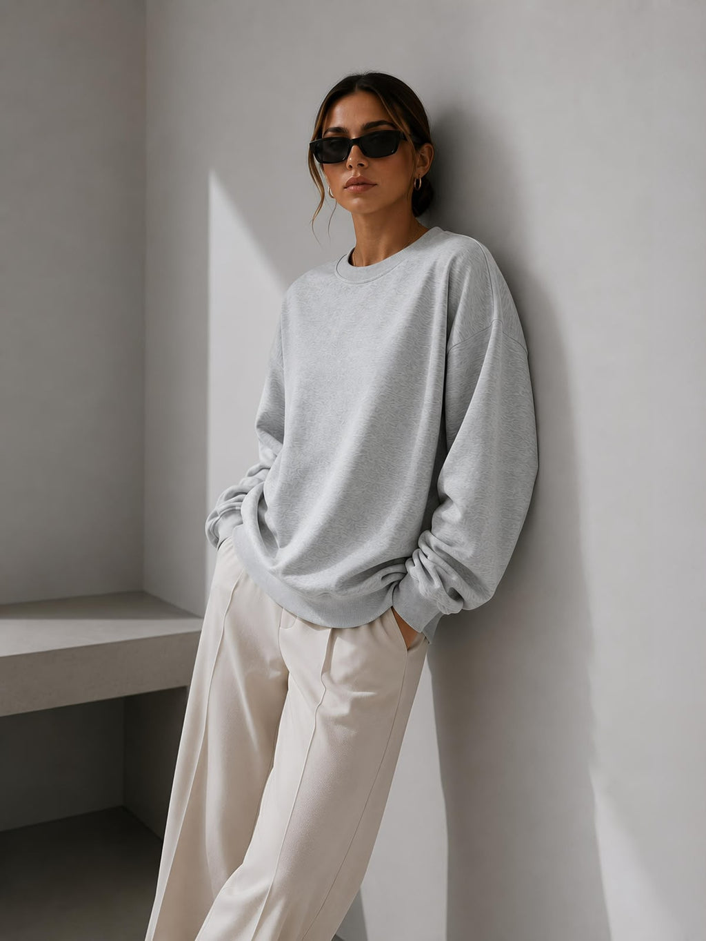 Kadın Pamuk Üç İplik Şardonlu Yumuşak Dokulu Oversize Sweatshirt