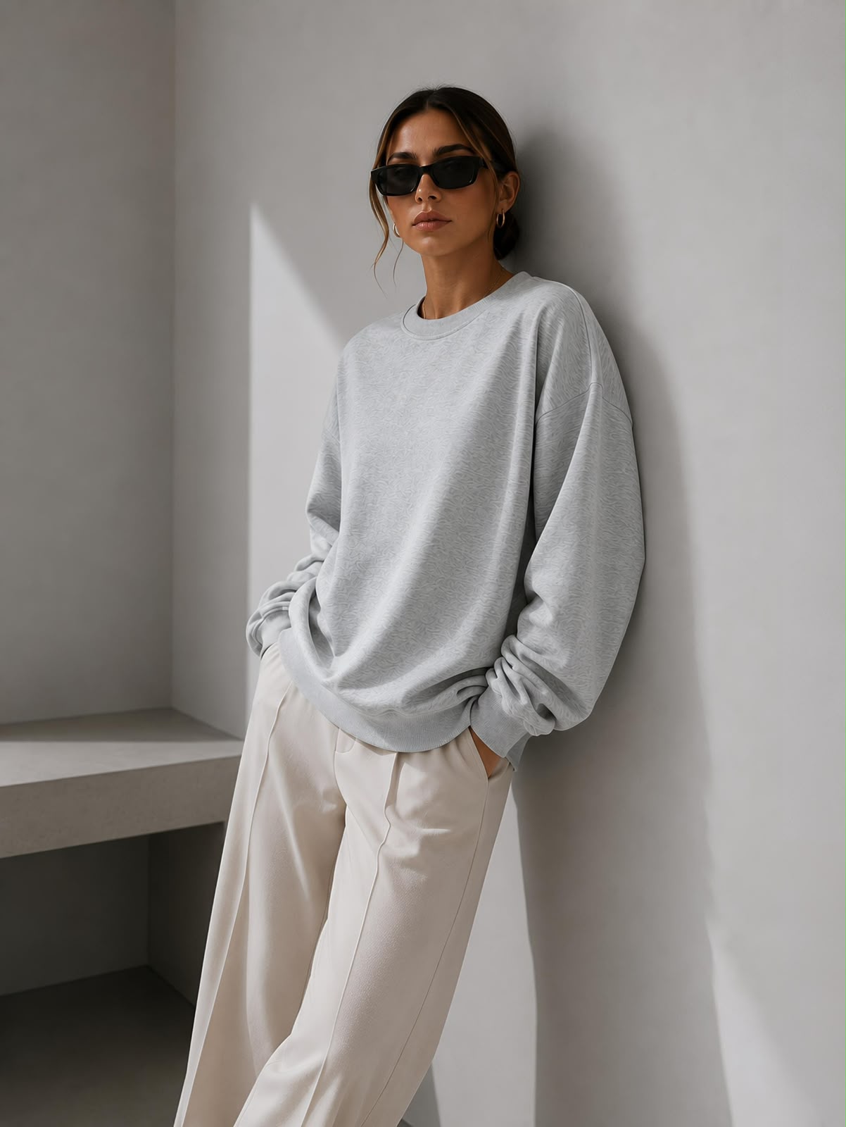 Kadın Pamuk Üç İplik Şardonlu Yumuşak Dokulu Oversize Sweatshirt