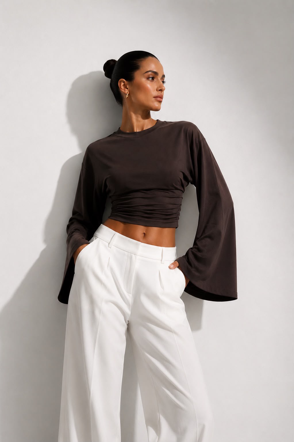 Hira Clothing Drapeli Yarasa Kol Bel Oturtmalı Likralı Doğal Viskon Bluz