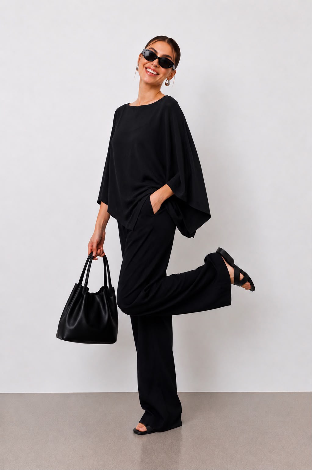 Hira Clothing Asimetrik Kesim Çift Yönlü Salaş Bluz/Panço
