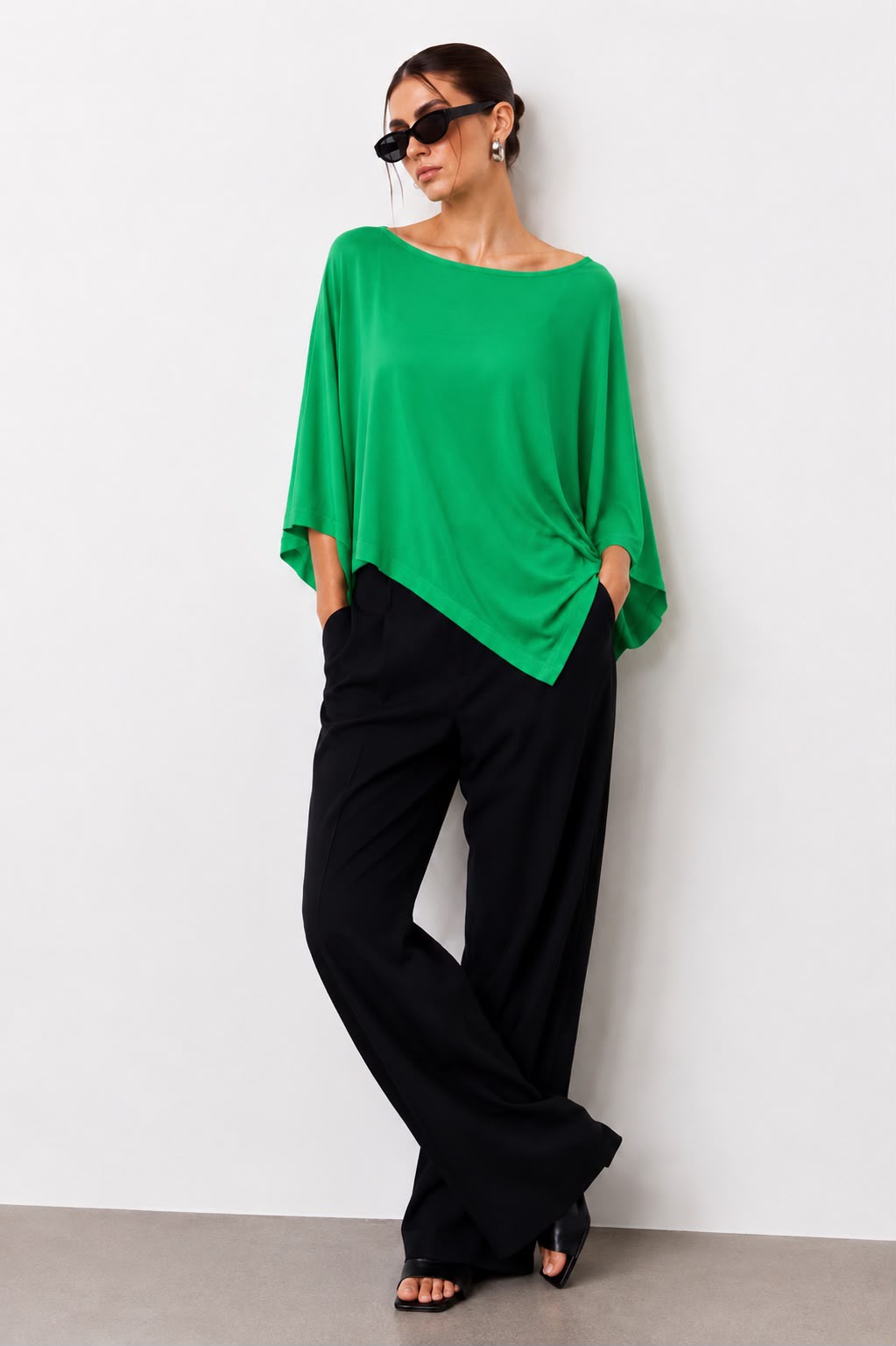 Hira Clothing Asimetrik Kesim Çift Yönlü Salaş Bluz/Panço