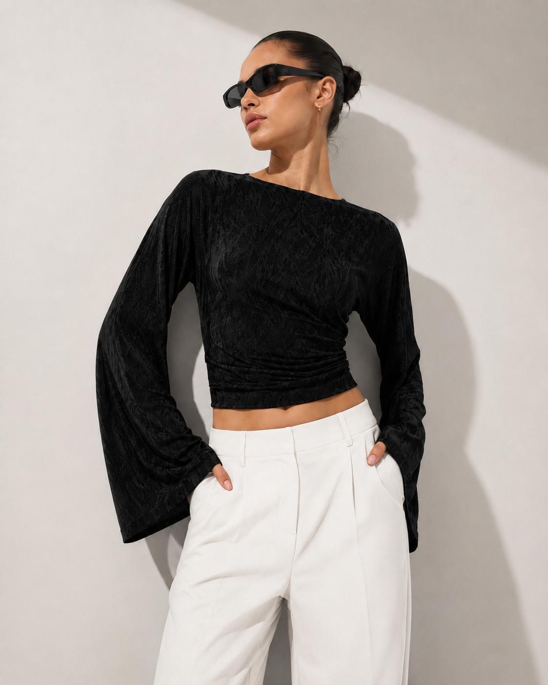 Hira Clothing Özel Seri Jakarlı Bel Oturtmalı Tesettüre Uyumlu Drapeli Bluz/Top