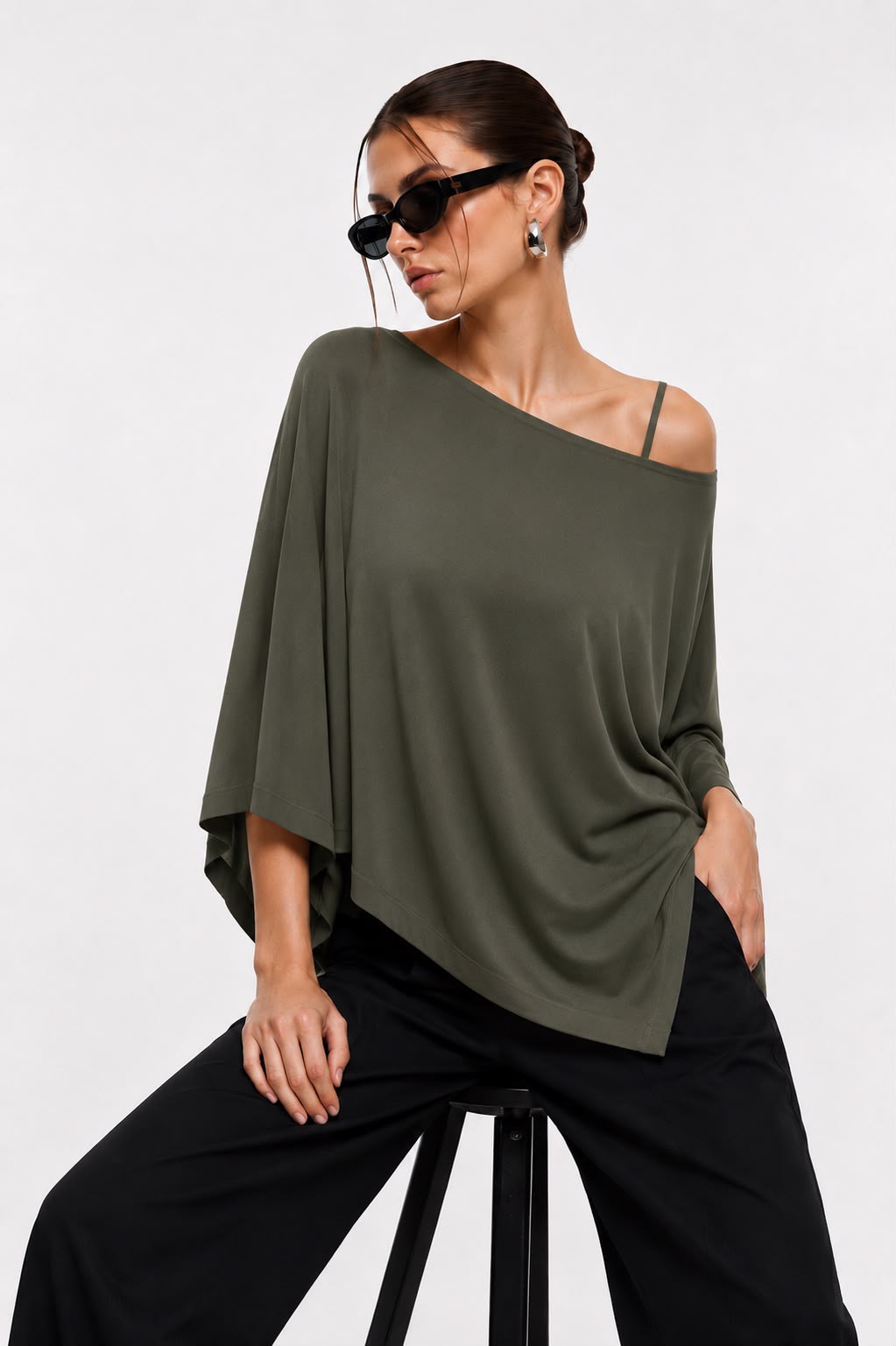 Hira Clothing Asimetrik Kesim Çift Yönlü Salaş Bluz/Panço