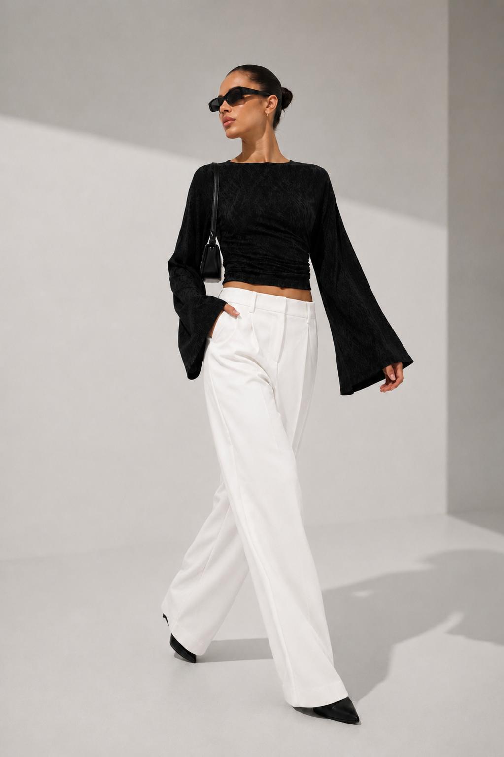 Hira Clothing Özel Seri Jakarlı Bel Oturtmalı Tesettüre Uyumlu Drapeli Bluz/Top