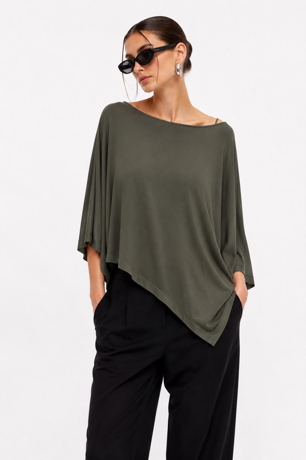 Hira Clothing Asimetrik Kesim Çift Yönlü Salaş Bluz/Panço