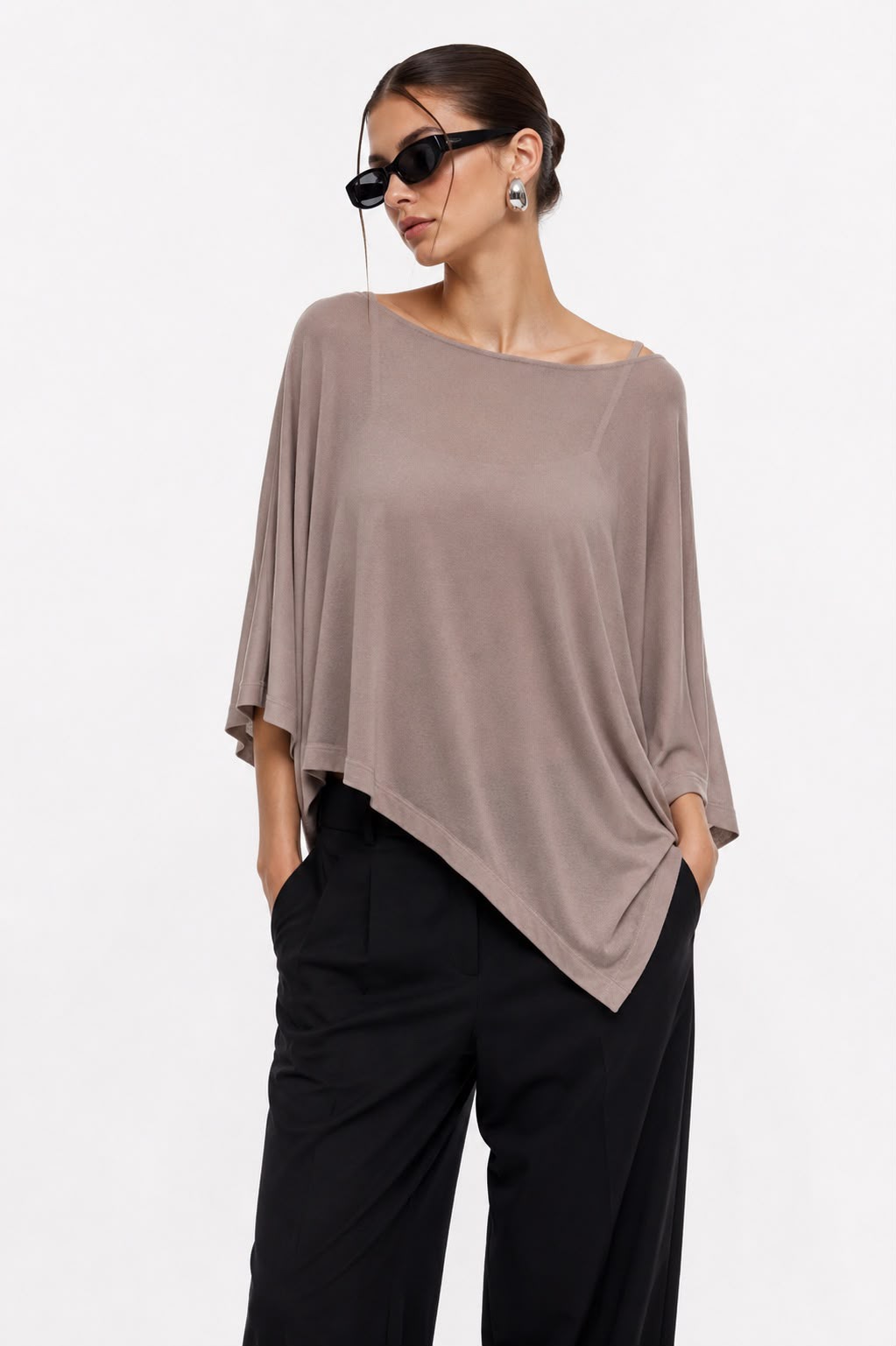 Hira Clothing Asimetrik Kesim Çift Yönlü Salaş Bluz/Panço